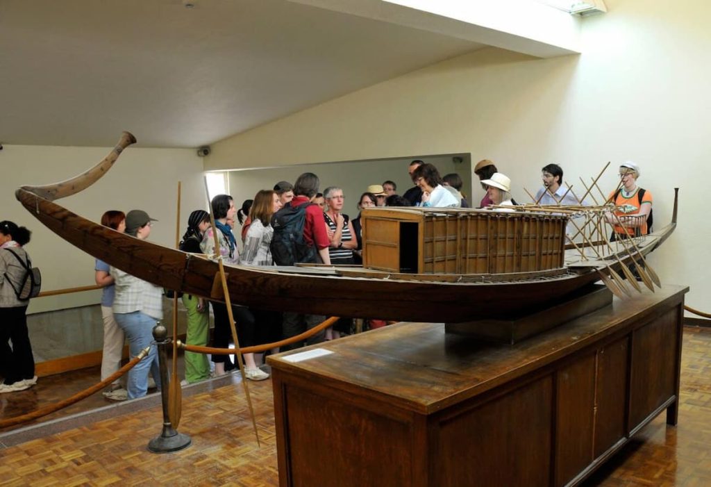 Model of the Khufu ship, also known as King Cheops' Solar boat at the Giza Pyramids museum, Cairo, Egypt