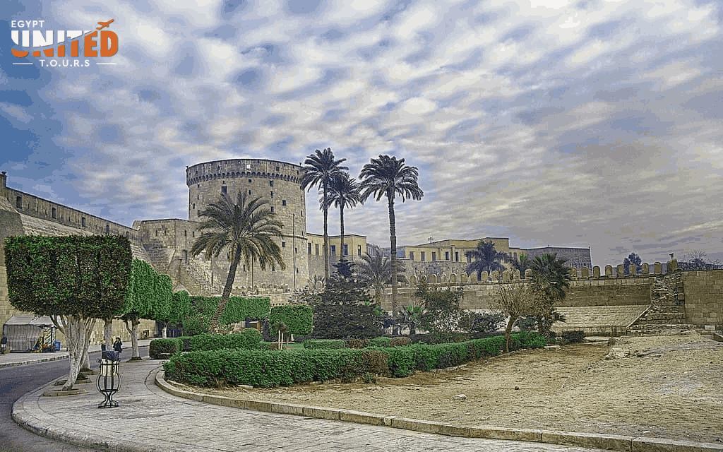 the Citadel of Saladin, castle with palm trees