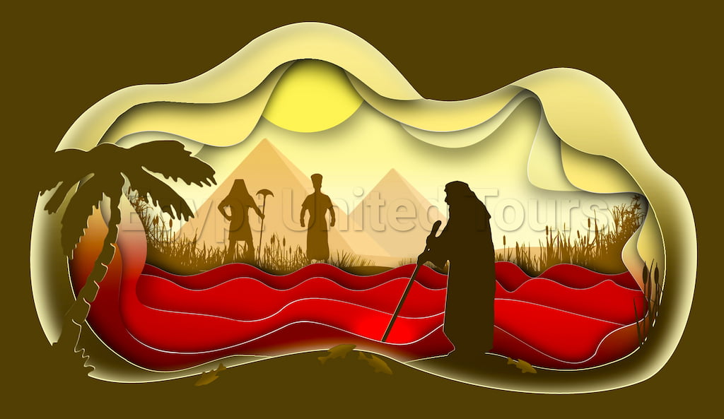 10 Plagues of Egypt. Rivers of blood. Bible story.