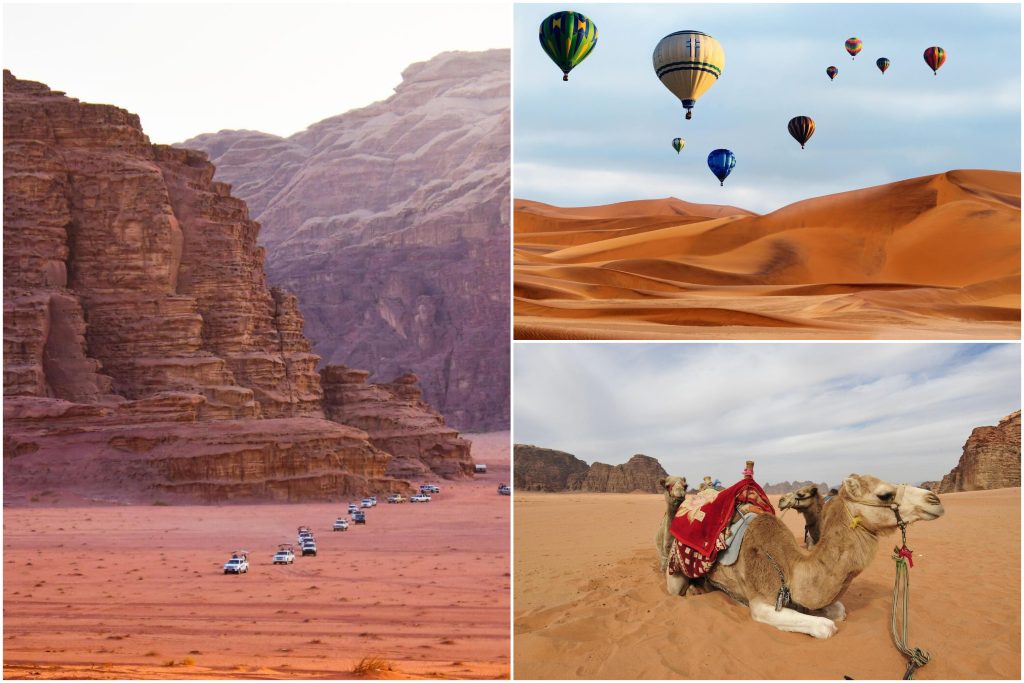 Hot Air Balloon Rides, Camel Treks, and Jeep Safaris all in one photo
