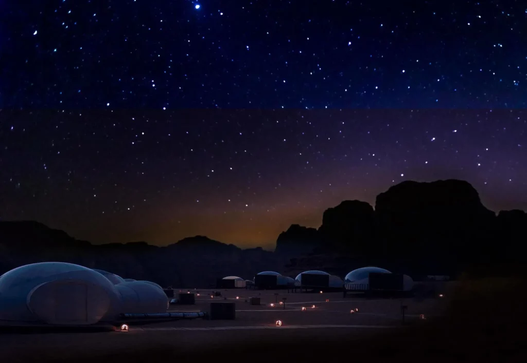 Milky Way and stars over the mountain at Wadi Rum desert