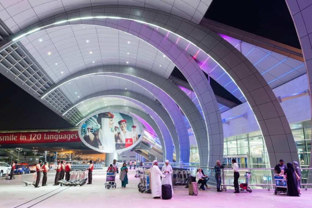 Modern architecture at Terminal 3 at Dubai International Airport United Arab Emirates