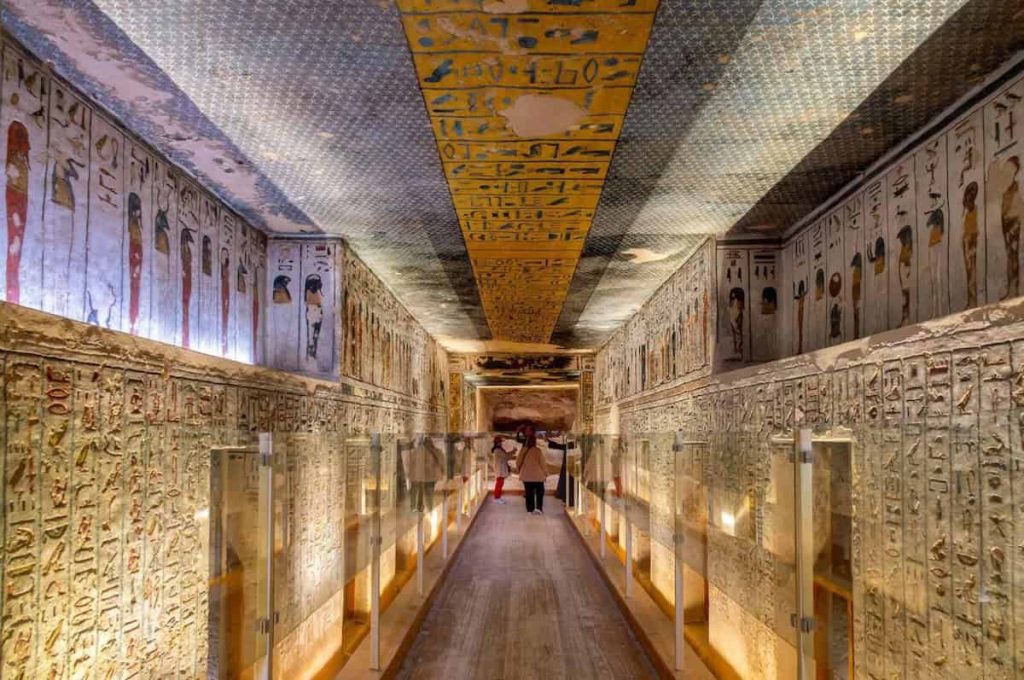 Interior of Ramses III (Rameses III) tomb decorated with colorful hyeroglyphs in the Valley of the Kings, Luxor West bank, Egypt