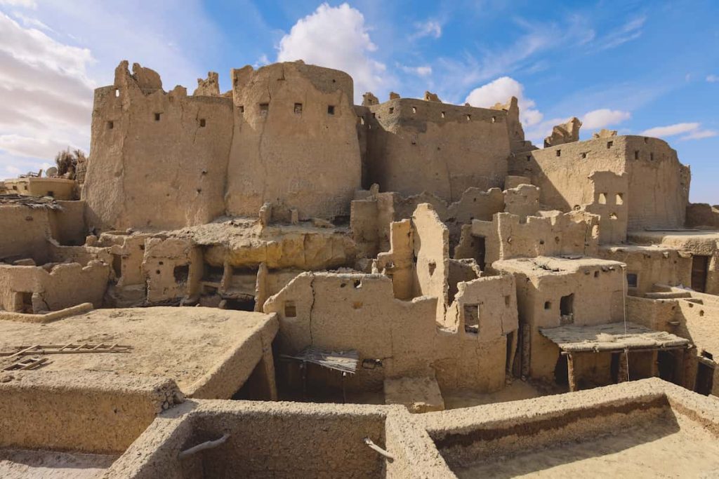 Amazing View to the Sandstone Walls and Ancient Fortress of an Old Shali Mountain village in Siwa Oasis, Egypt