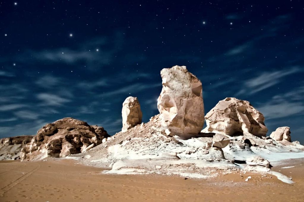 White desert in night