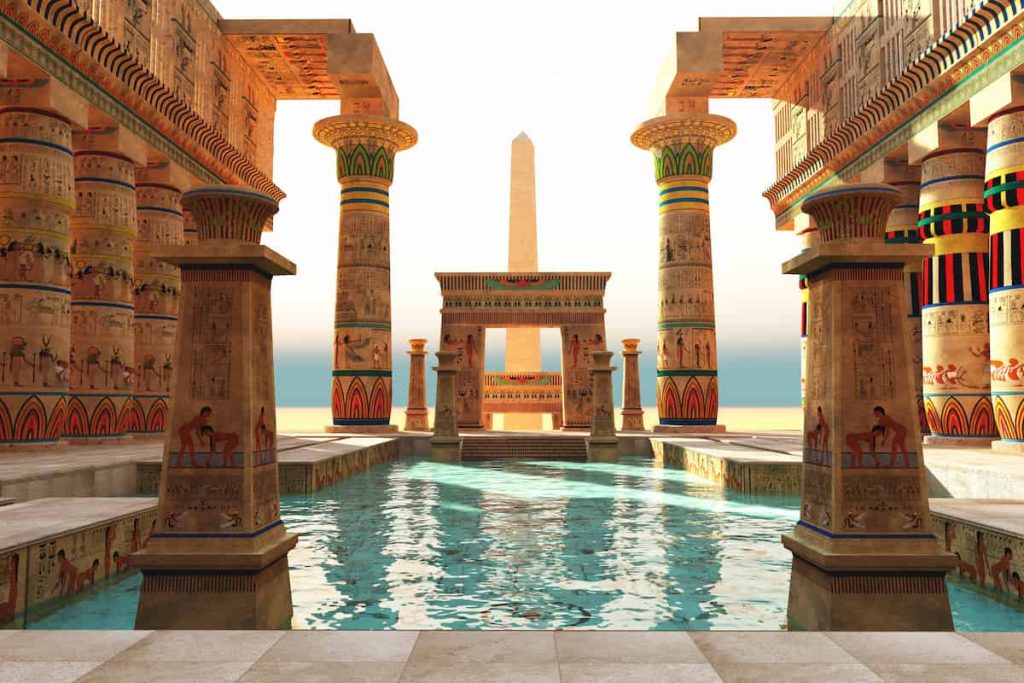 Egyptian Pool with Obelisk 3d illustration