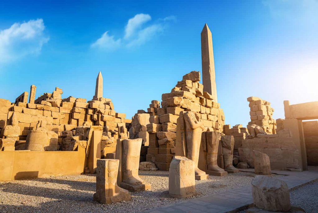 Luxor Karnak temple. The pylon with blue sky