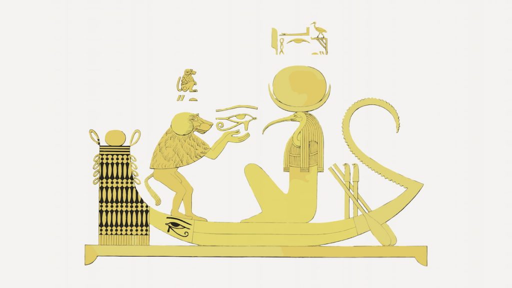 Ancient Egyptian art depicting a deity and a baboon. 