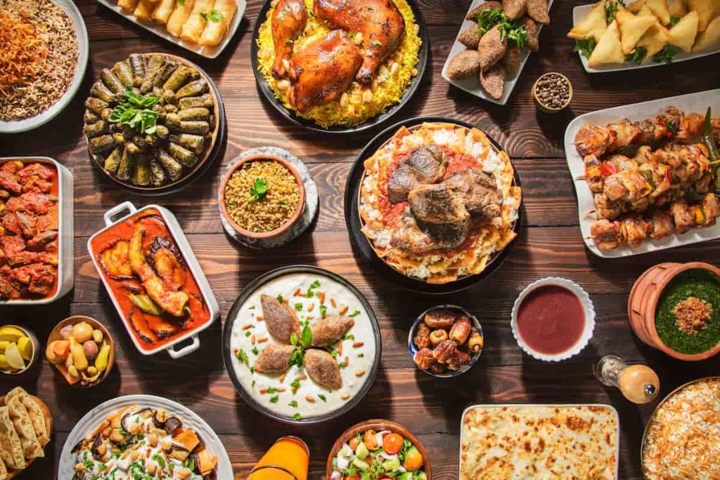 Arabic Cuisine: Middle Eastern traditional lunch. It's also Ramadan "Iftar". The meal eaten by Muslims after sunset during Ramadan.