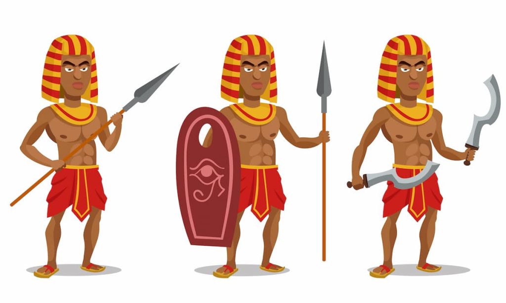 Egyptian warrior in different poses.