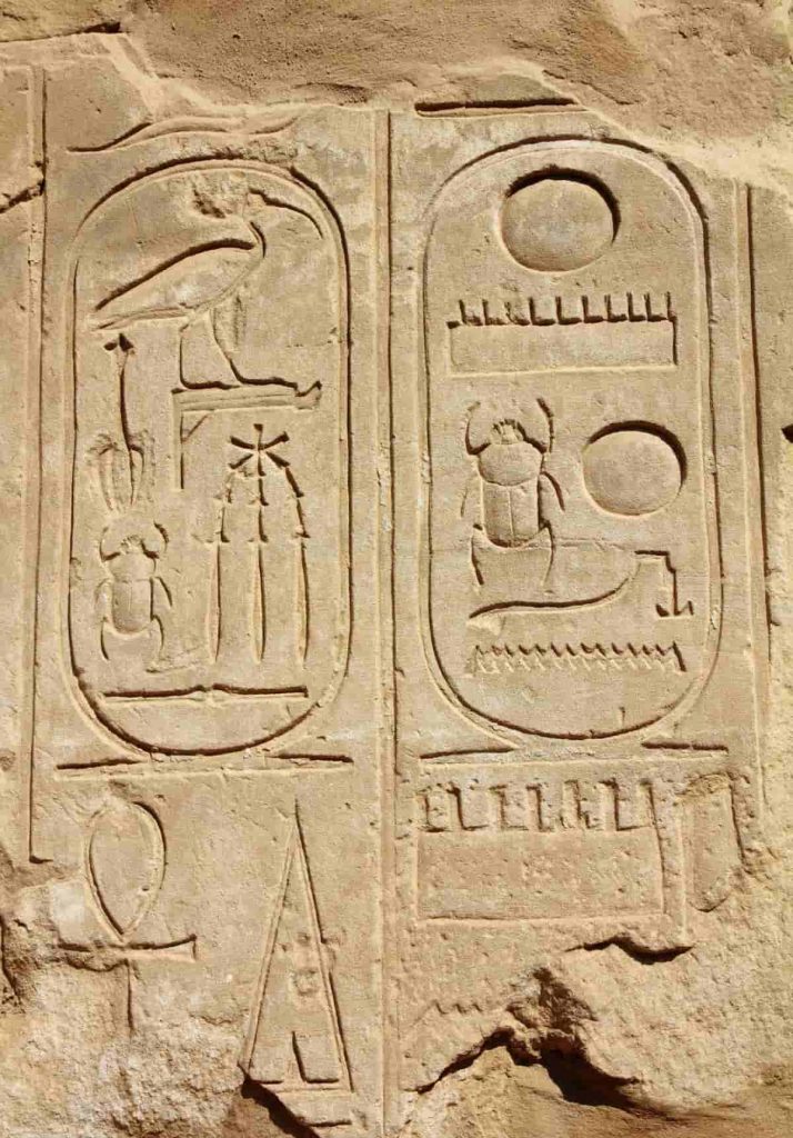 ancient egypt hieroglyphics on wall in karnak temple