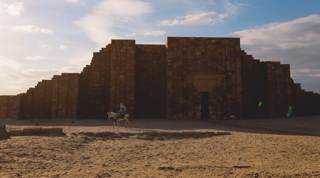 Ancient Ruins and Columns near the Funerary complex and Stepped Pyramid of Djoser at Saqqara, Egypt