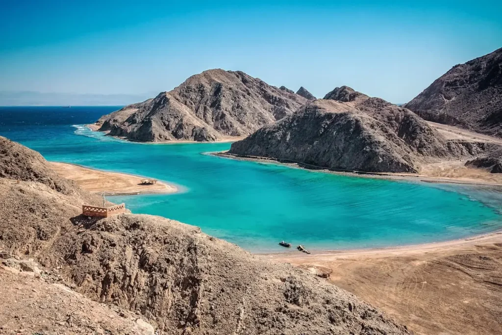 Blue lagoon with emerald water at Sinai, Egypt.