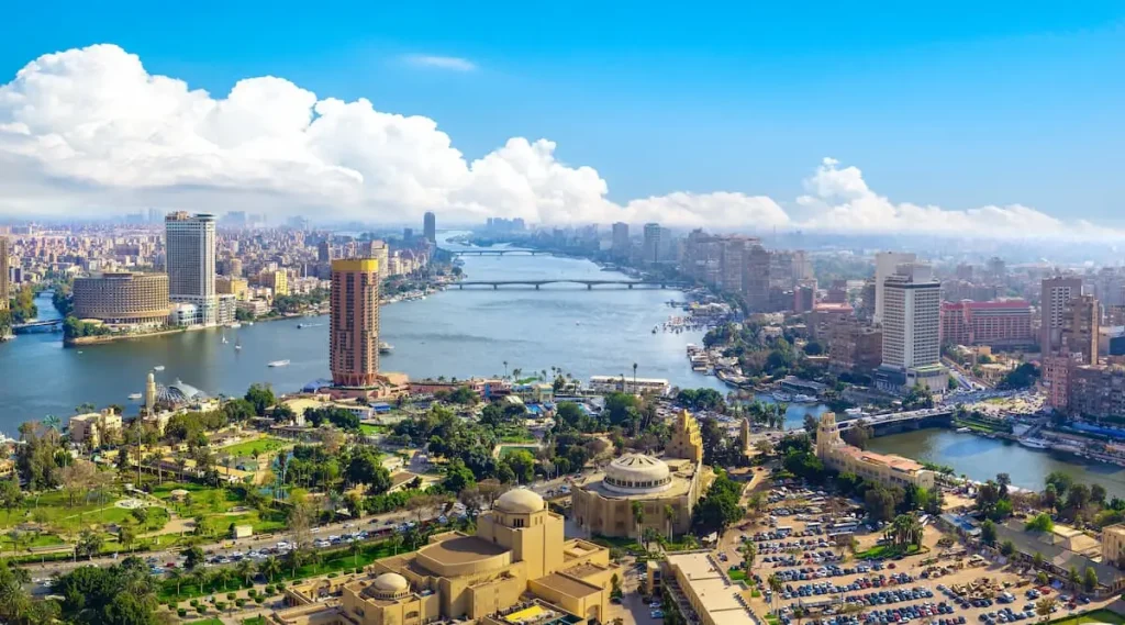 Panorama of Cairo cityscape taken during the sunset from the famous Cairo tower, Cairo, Egypt