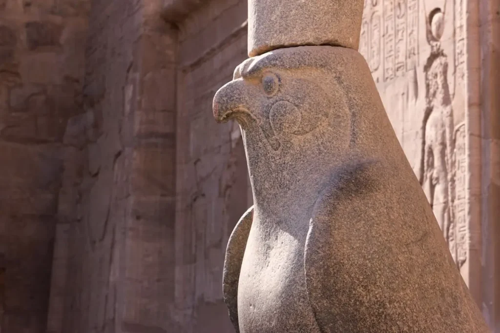 Statue of Horus in the ancient Egyptian Temple of Edfu, Egypt, North Africa, Africa, ancient egyptian city names