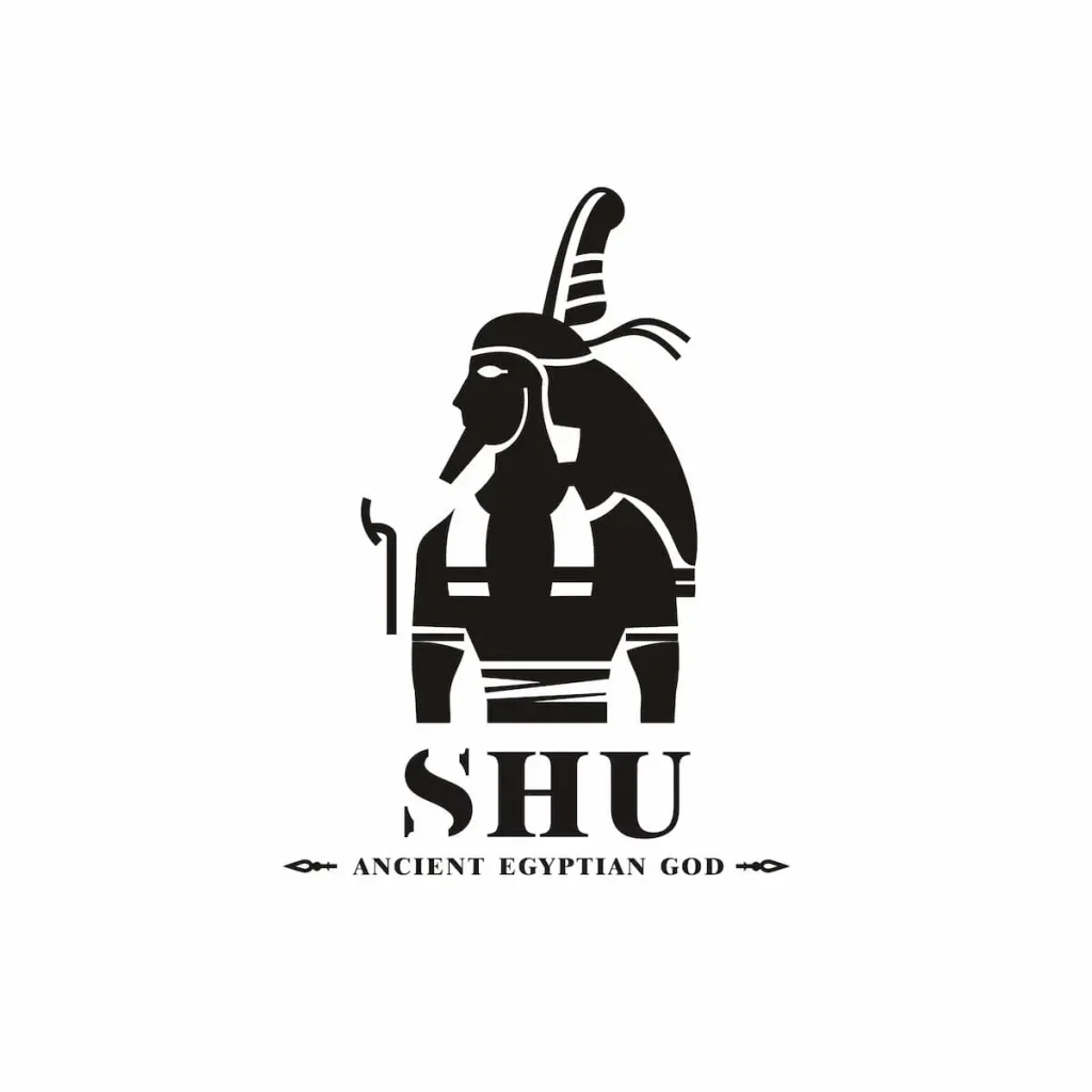 Silhouette of ancient egypt wind god shu, middle east ruler with crown and death symbol , Middle east god Logo Design