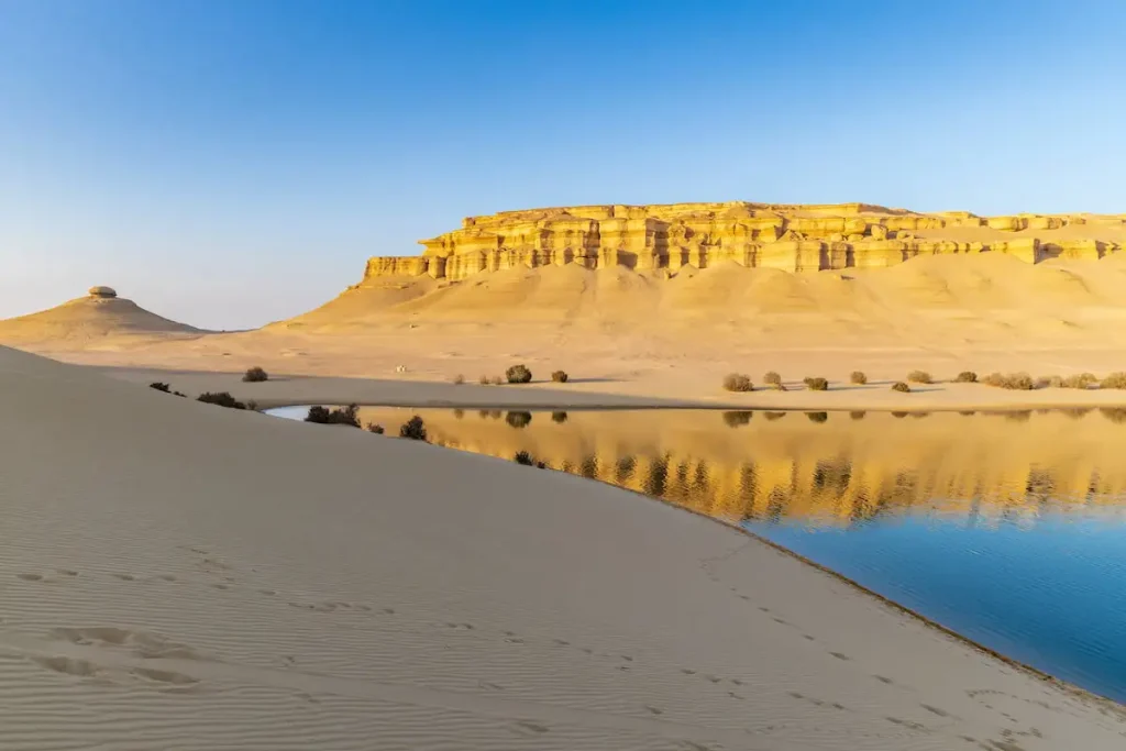 Qarun Lake, Faiyum Oasis, Egypt. Reflections in Qarun Lake in the desert at Faiyum Oasis.
