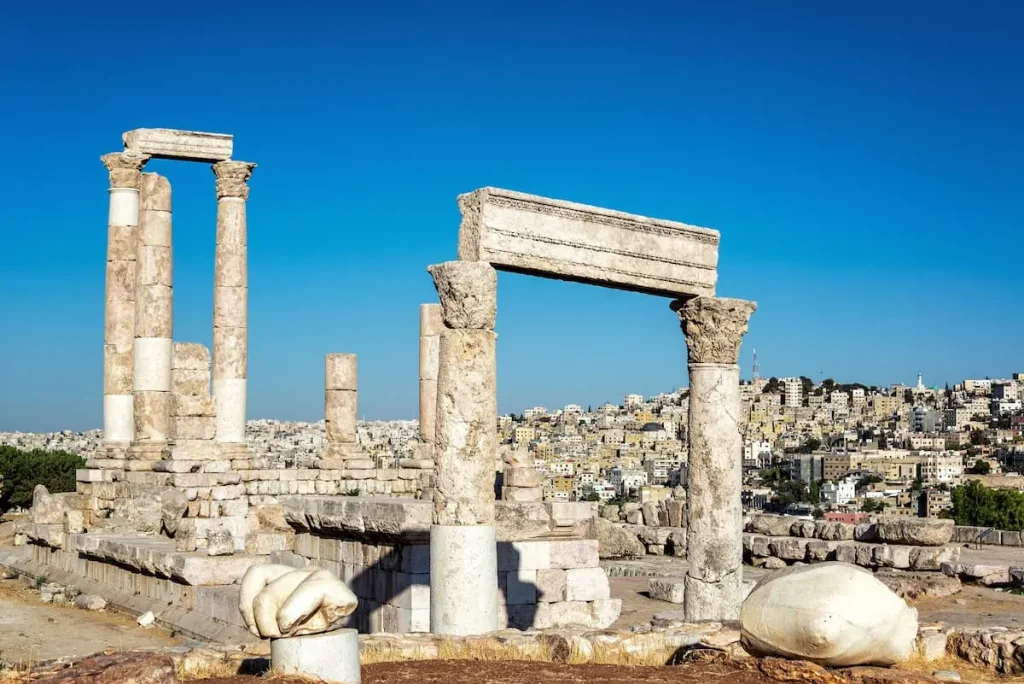Ancient ruins of the Temple of Hercules in the citadel of Amman, Jordan