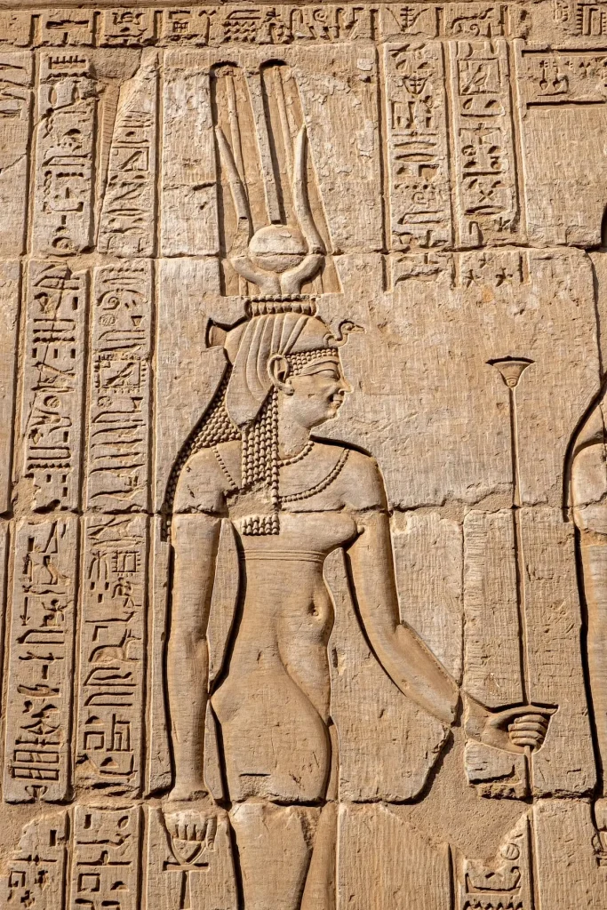 Goddess Isis on the relief in temple of Kom Ombo, Egypt