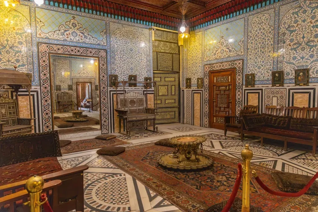 Roda Island, Old Cairo, Cairo, Egypt. February 23, 2024. Interior view of the Manial Palace in Cairo.