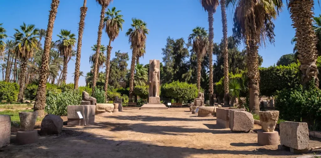 Sculpture of Pharaoh Ramses II at Memphis in Cairo, Egypt. Ancient city in which the god Ptah was worshiped