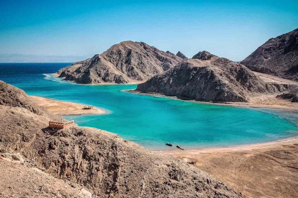 Blue lagoon with emerald water at Sinai, Egypt.
