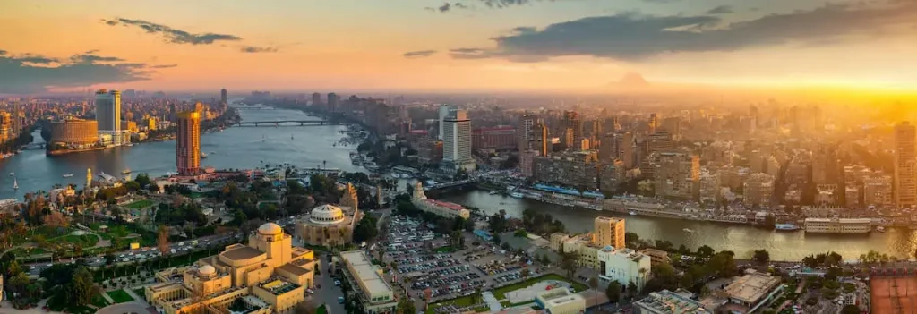 Panorama of Cairo cityscape taken during the sunset from the famous Cairo tower, Cairo, Egypt