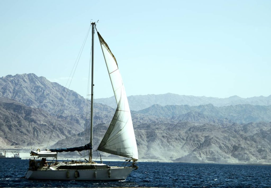 Sailboat sailing in the Safaga Egypt in full sails