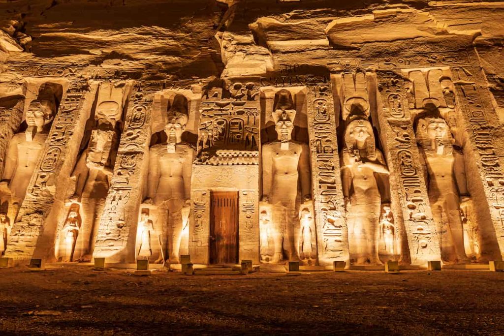 Africa, Egypt, Upper Egypt, Nubia, Abu Simbel. The Small Temple at the Ramses II Temples, also known as the Temple of Hathor and Nefertari.