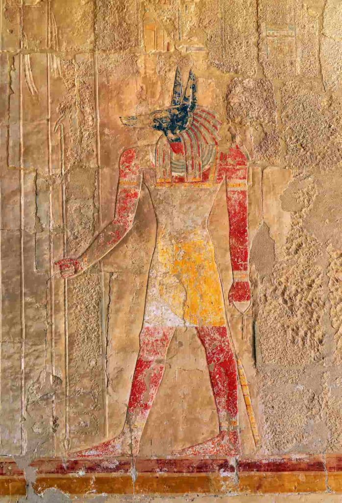 ancient egypt color image of anubis on wall in luxor