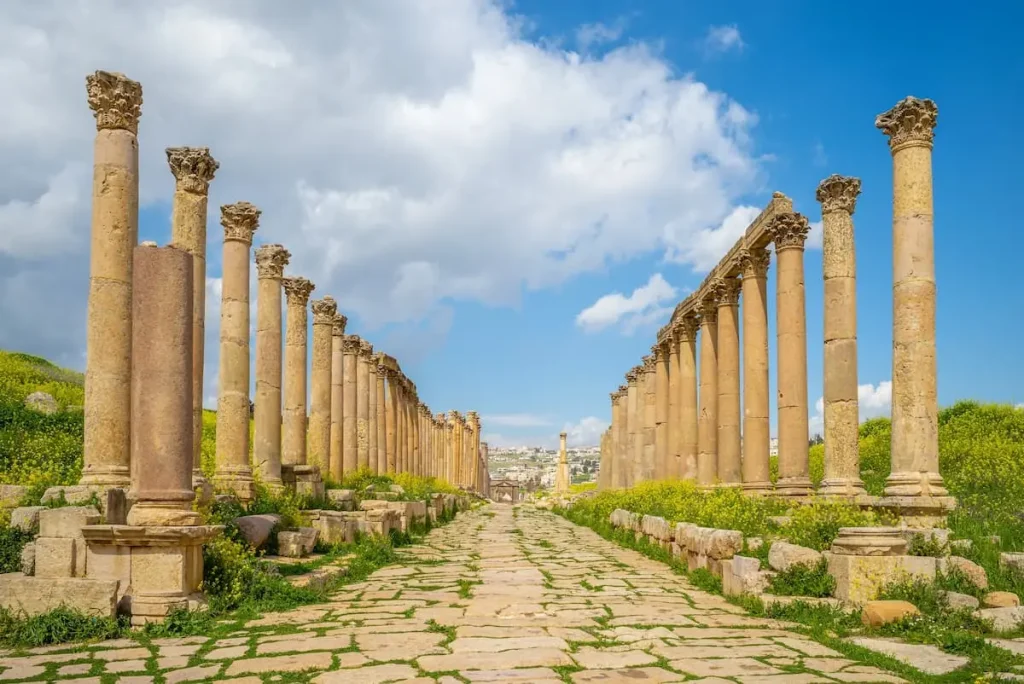 Colonnaded Street marks the center of the ancient city, Jerash, in Jordan