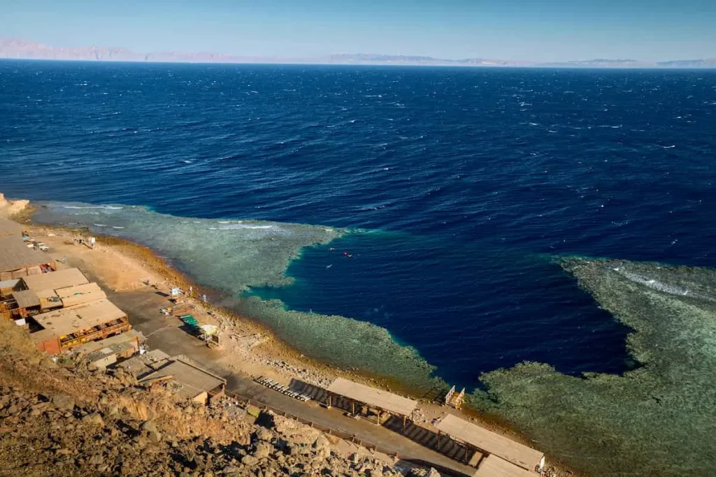 Red Sea coastline with famous diving destination - Blue Hole. Egypt