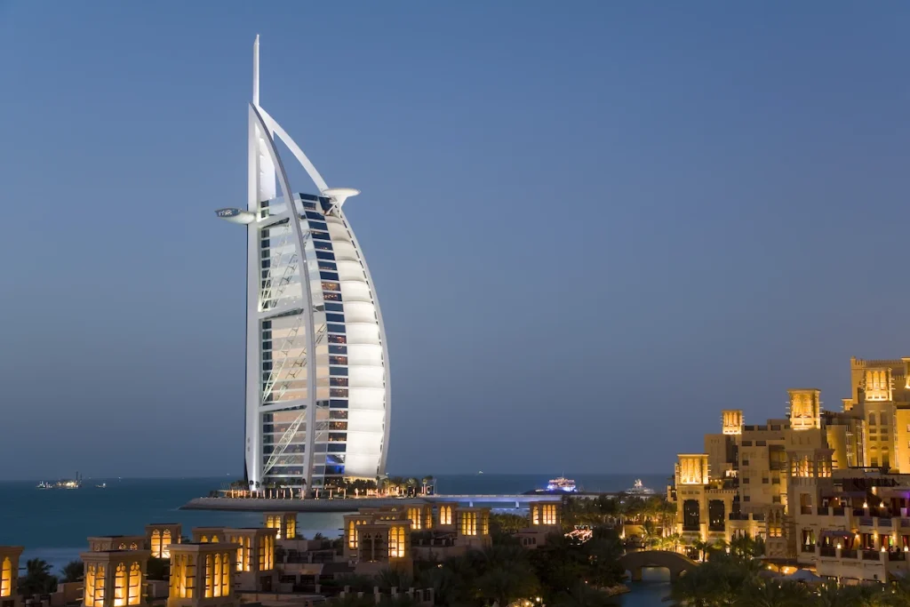 Dubai, United Arab Emirates - March 2007: Burj Al Arab hotel & Souk Madinat Jumeirh,