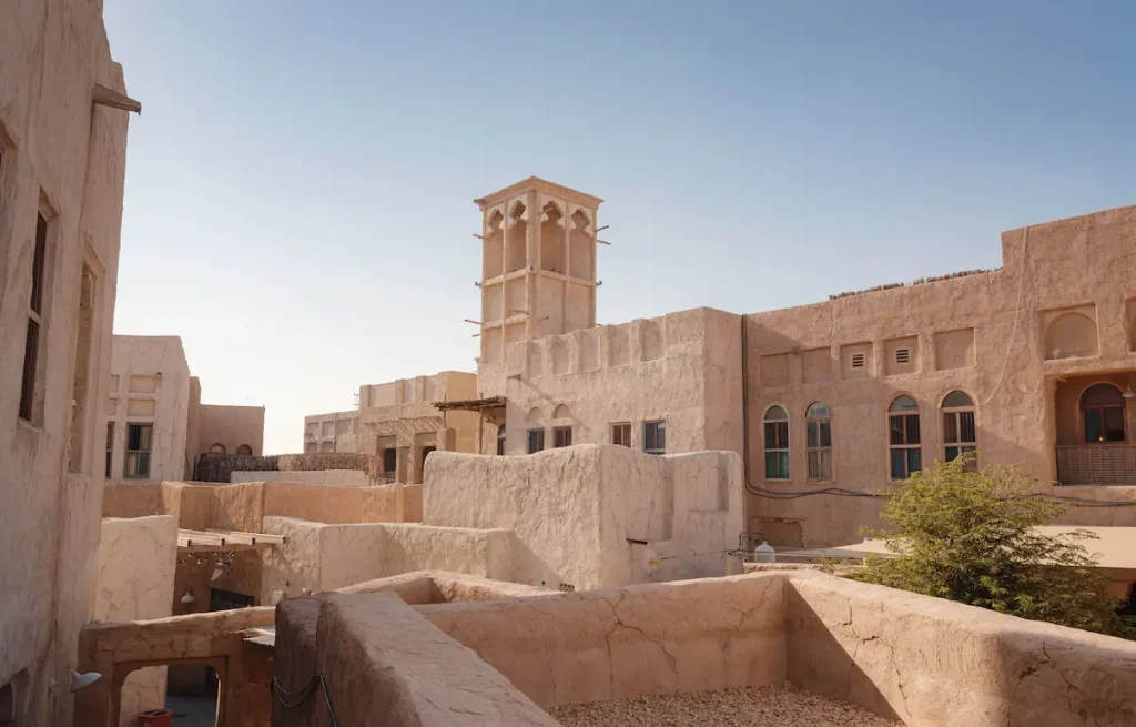 Al seef old historical district with traditional Arabic architecture. old buildings and traditional Arabian street.