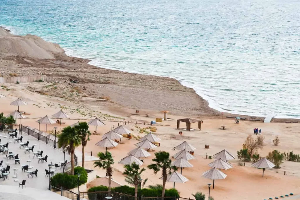 sand beach on Dear Sea coast in Jordan