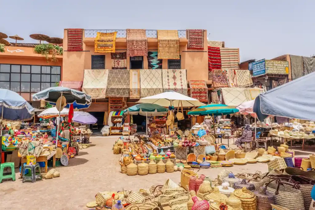 Moroccan market stalls in Rahba Kedima square in the Marrakech souks