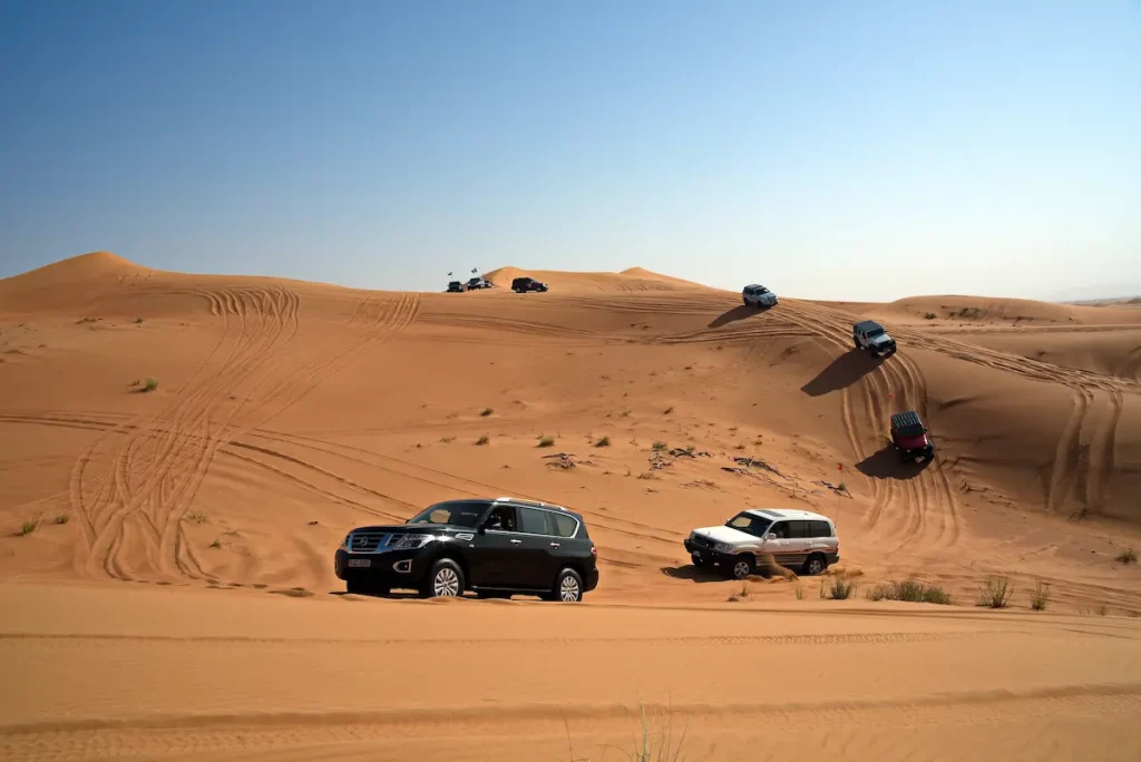 Sharjah, United Arab Emirates – April 9, 2021, early morning off-roading and dune bashing around Al Madam desert with UAE Off roaders, one of best