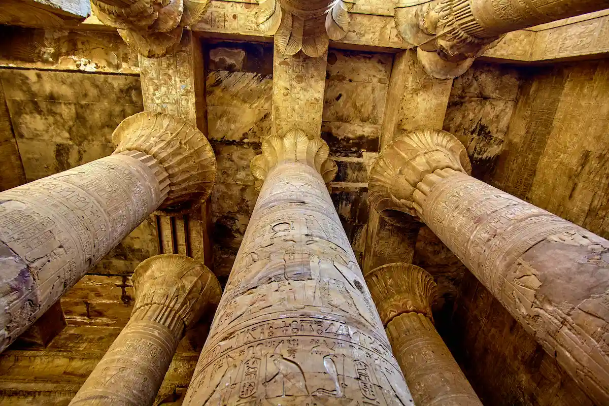 ancient egyptian architecture ruins. olumns of the Temple of Horus at Edfu, in Egypt