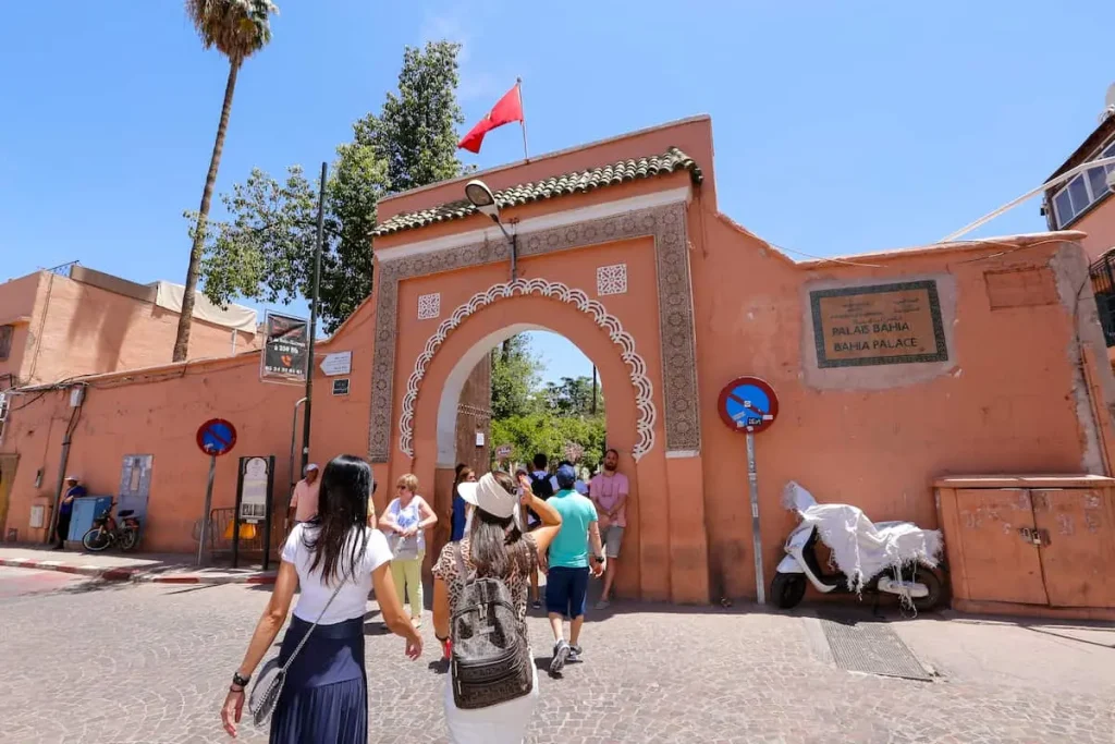 tourist in entrance of Palace Bahia in Marrakesh, Morroco
