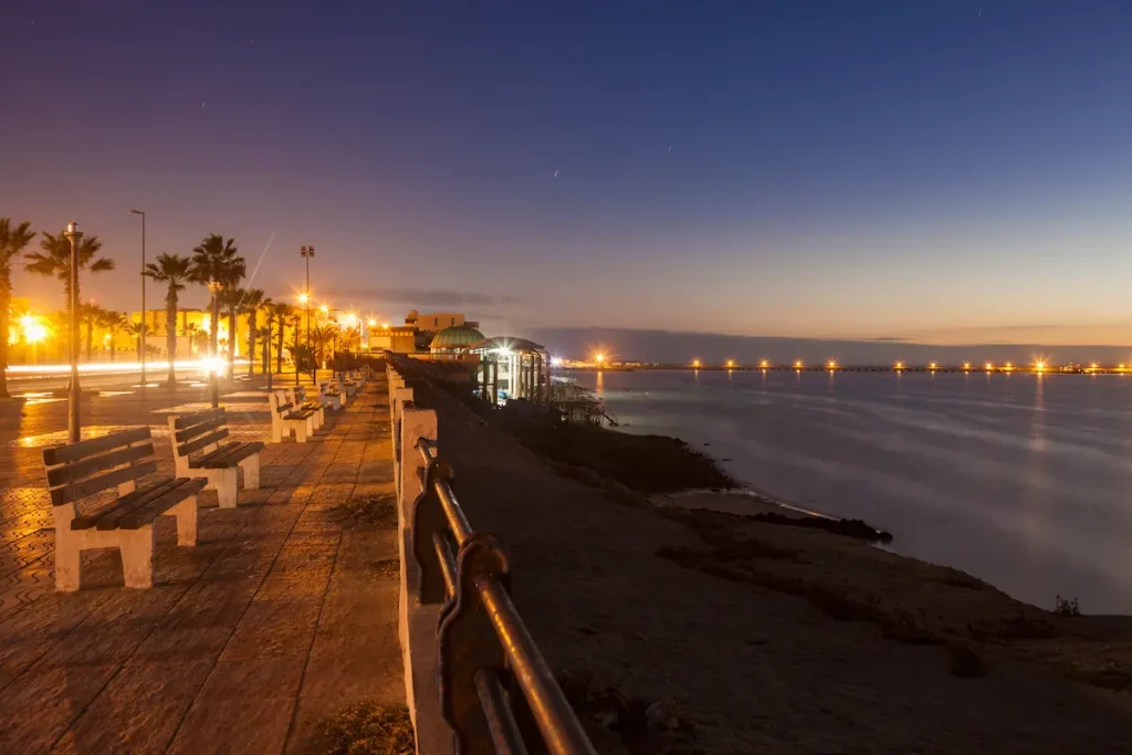 Corniche in Dakhla at night. Dakhla, Western Sahara, Morocco.
