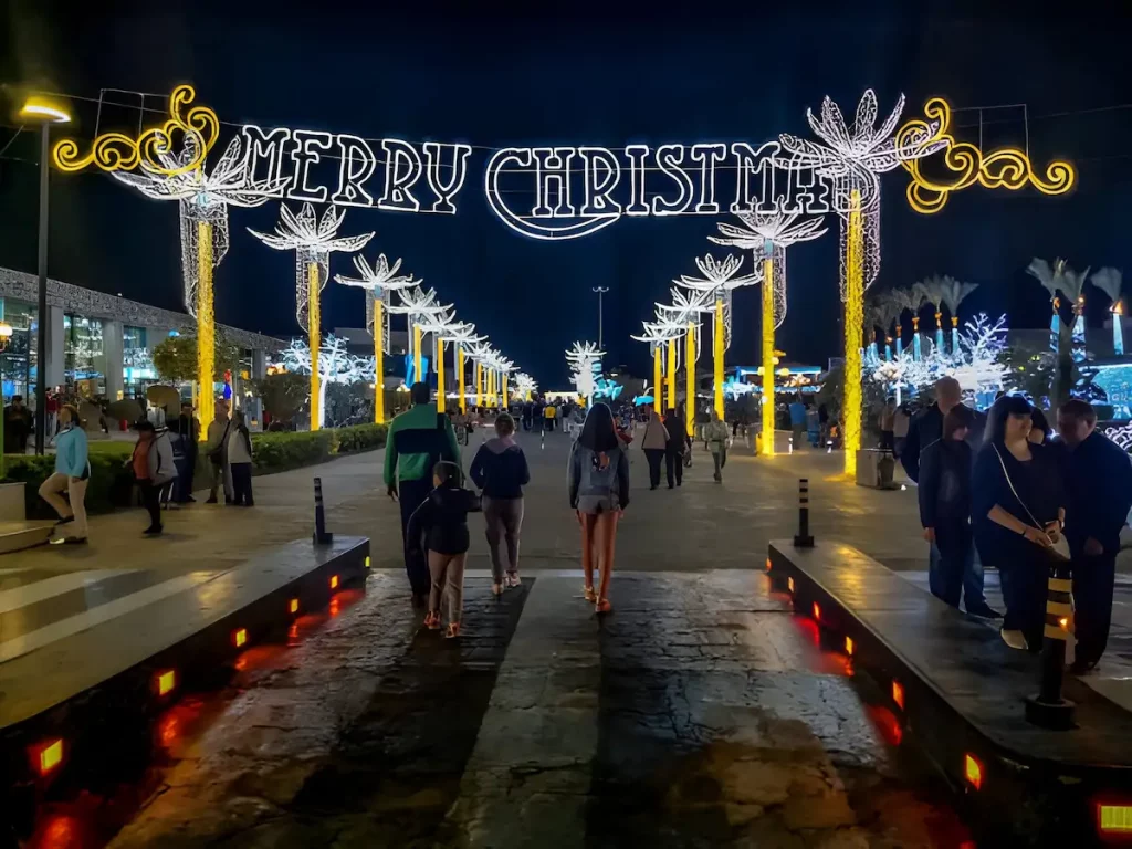 Egypt, Sharm El Sheikh Christmas and New Year decoration of Soho Square in Sharm El Sheikh.