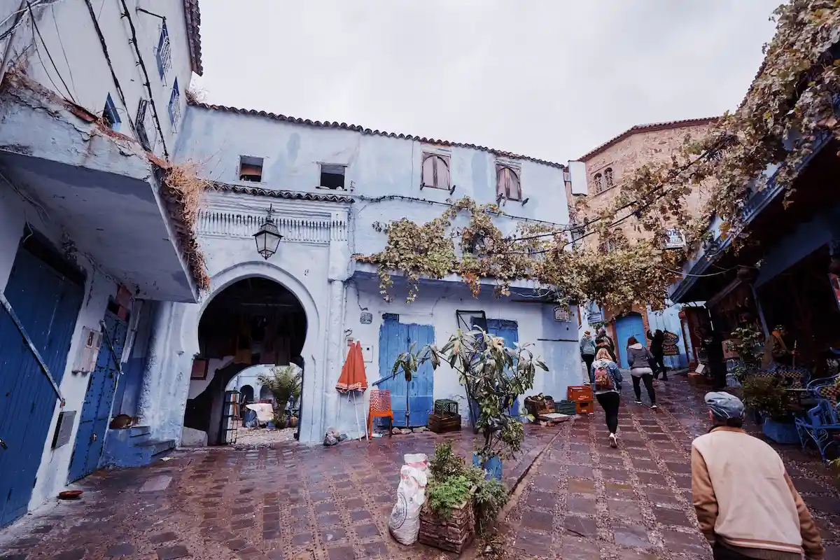 Street in medina of blue town Chefchaouen, Morocco. 