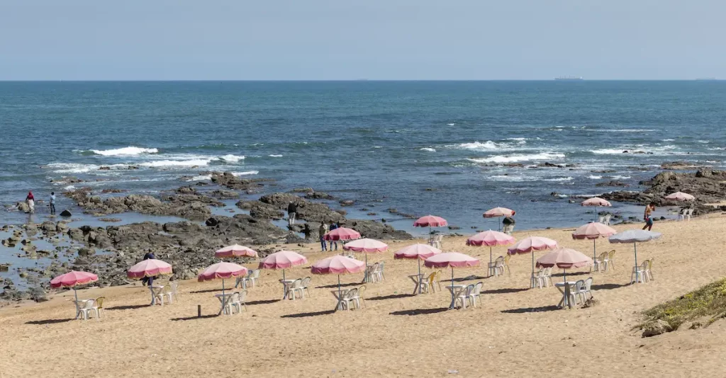 Sun umbrellas on the beach of Casablanca