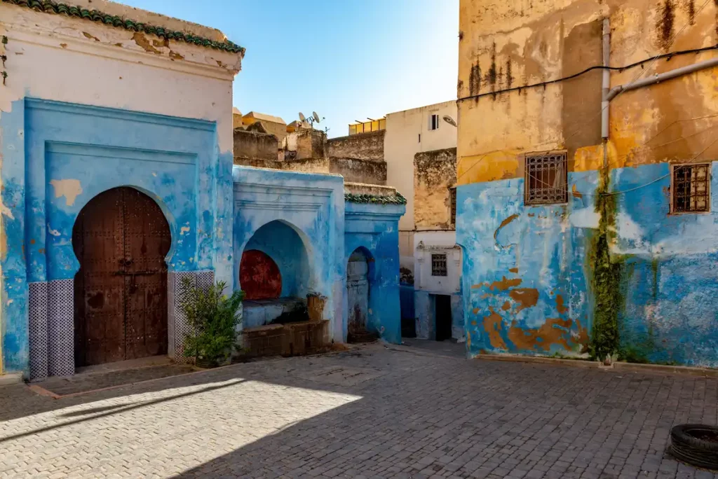 View of Buildings on the street of Mellah, Jewish quarter in Fes