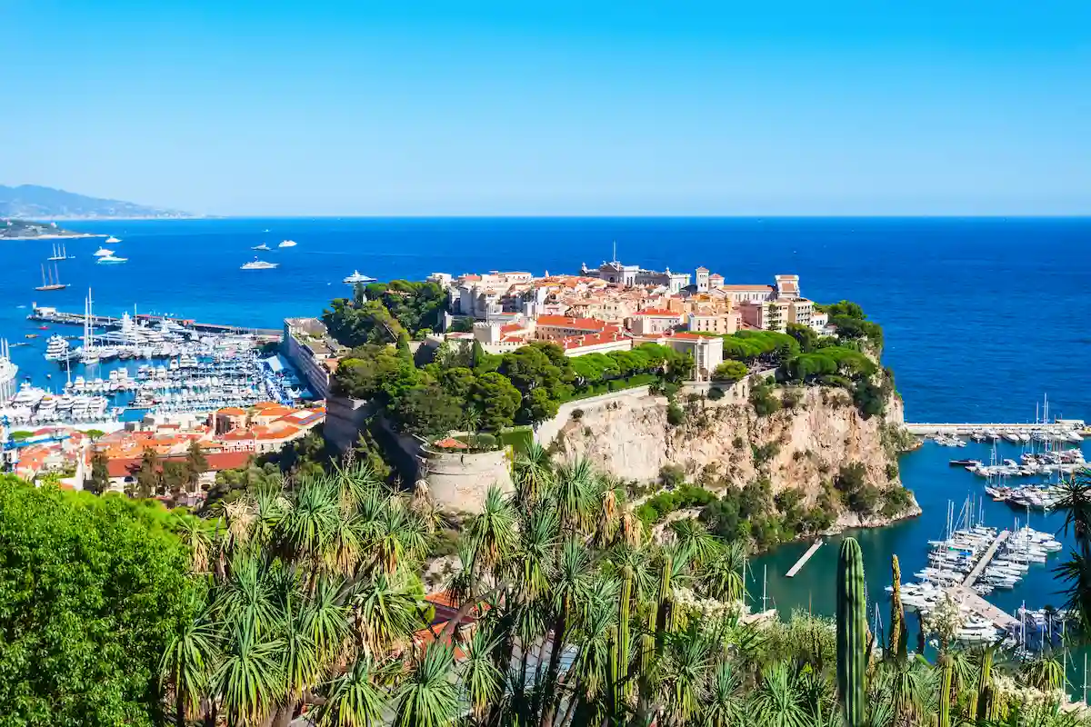 Monte Carlo, Monaco aerial panoramic view. Monaco is a country on the French Riviera near France in Europe.