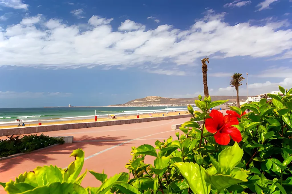 Boardwalk in Agadir with the mountain in the background, Morocco