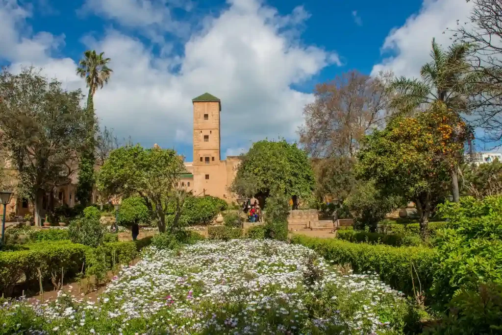 Andalusian gardens in Udayas kasbah.Kasbah of the Udayas is a small fortified complex
