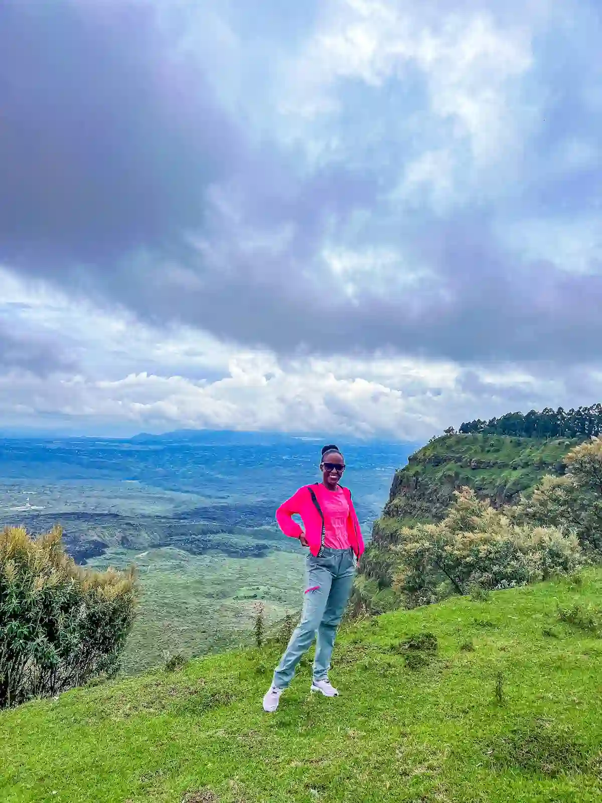Young Middle-Aged Adult Lady Woman Portraits Menengai Crater View Point Landscapes Nakuru City County Kenya East Africa