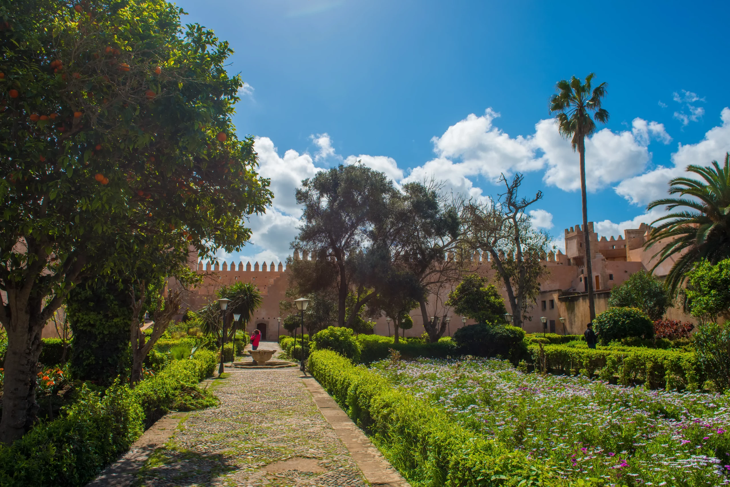 Andalusian gardens in Udayas kasbah.Kasbah of the Udayas is a small fortified complex and a symbol of the Almohad arquitecture, added to the UNESCO World Heritage.Rabat, Morocco. North Africa.