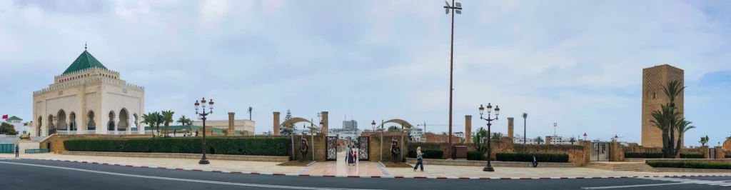 Panoramic view of Hassan tower and the Mausoleum of Mohammed V